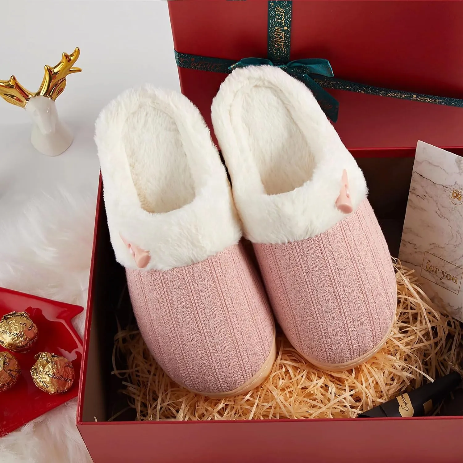 NineCiFun Women's Slip on Fuzzy House Slippers Memory Foam Slippers Scuff Outdoor Indoor Warm Plush Bedroom Shoes with Faux Fur Lining