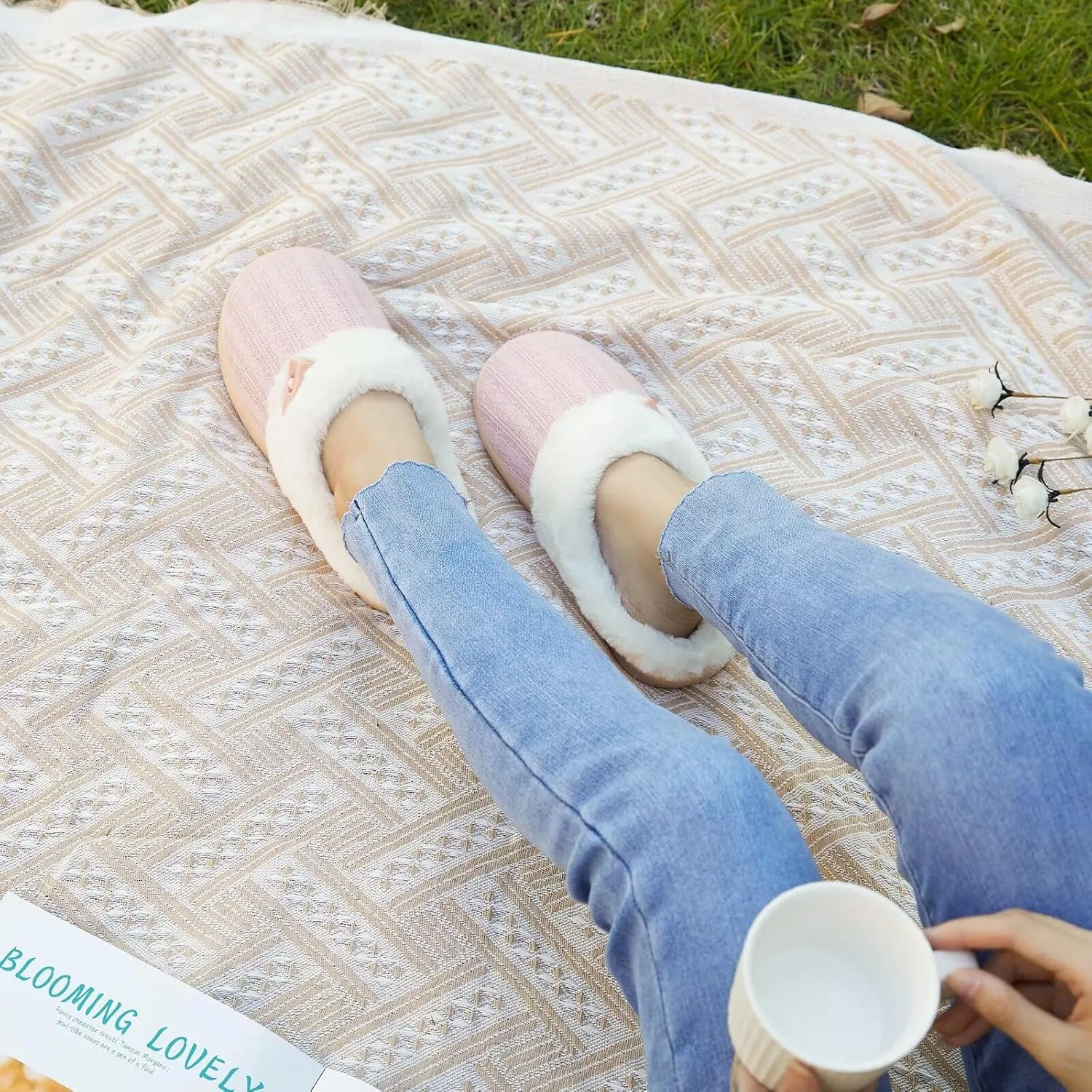 NineCiFun Women's Slip on Fuzzy House Slippers Memory Foam Slippers Scuff Outdoor Indoor Warm Plush Bedroom Shoes with Faux Fur Lining