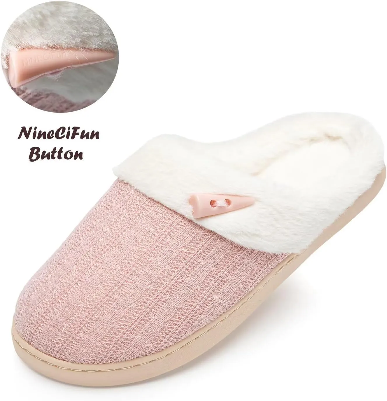 NineCiFun Women's Slip on Fuzzy House Slippers Memory Foam Slippers Scuff Outdoor Indoor Warm Plush Bedroom Shoes with Faux Fur Lining