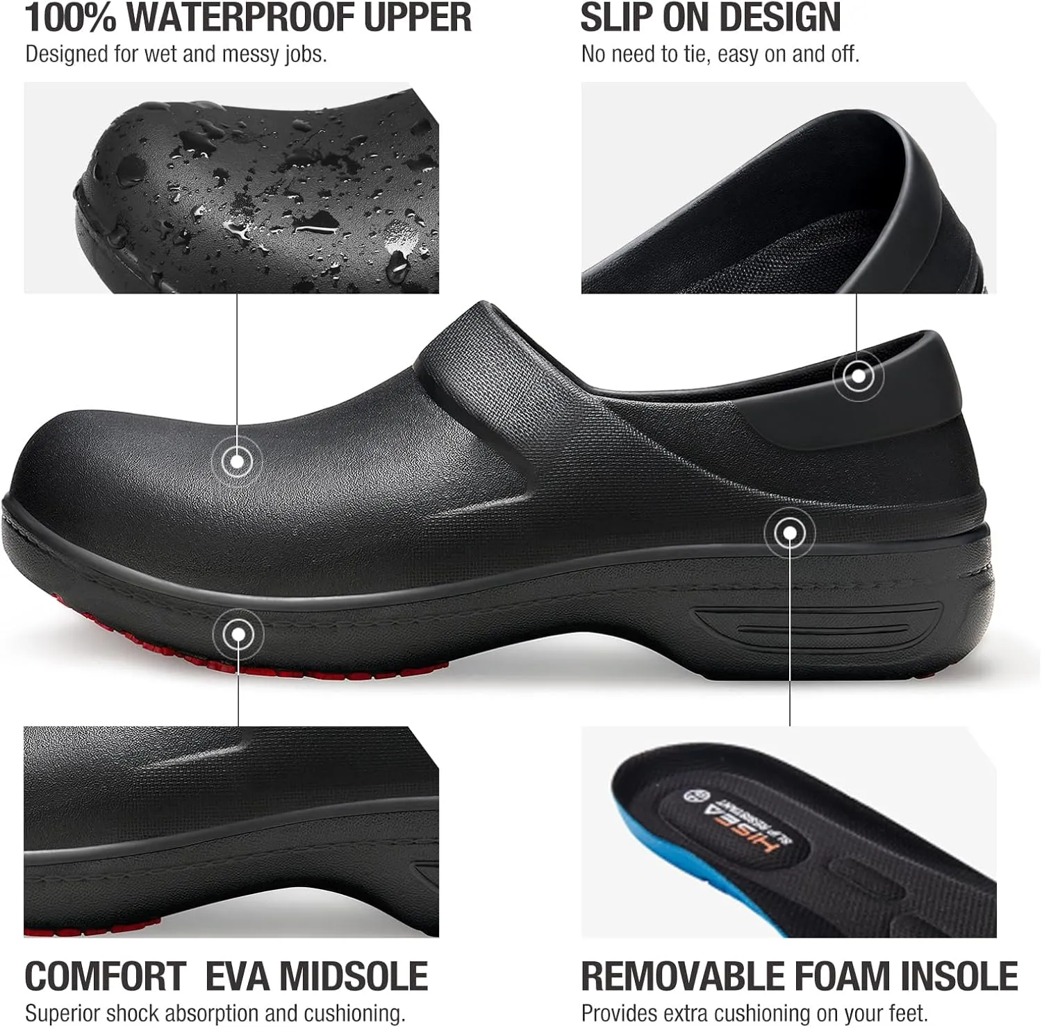 NINGO Slip Resistant Work Shoes for Women, Non Slip Chef Shoes, Waterproof & Easy to Clean, Comfortable Lightweight Women's Clogs, Nurse Shoes for Food Service, Healthcare, Gardening