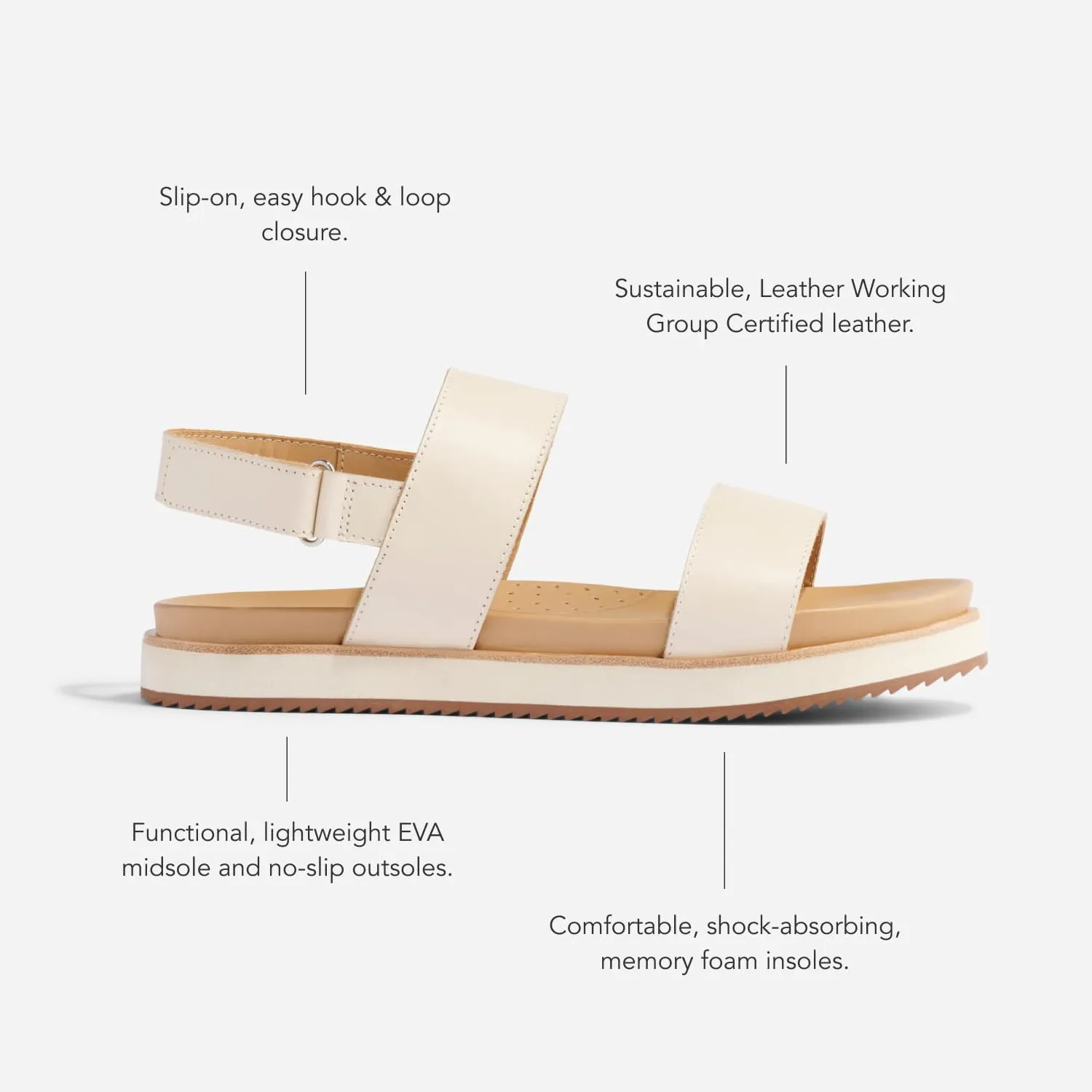 Nisolo Women's Go-To Flatform Sandals, Summer/Spring Casual, 1" Added Height, Soft Interior Lining, Memory Foam Insoles for Comfort, Easy Hook & Loop Closure, True to Size