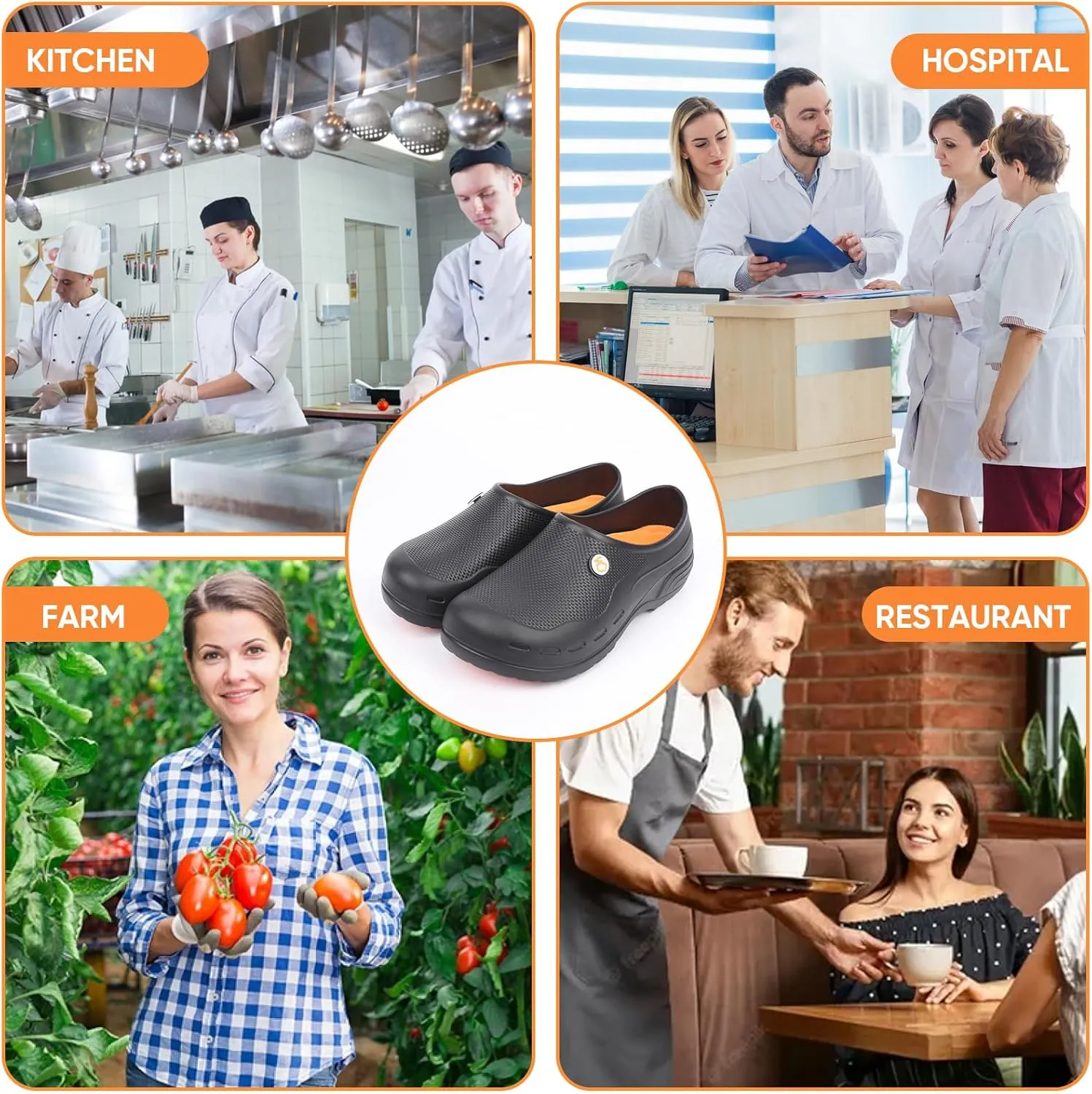 Non Slip Work Shoes for Men Women, Waterproof Oil-Proof Slip Resistant Chef Shoes Food Service Restaurant Kitchen Comfortable Nursing Clogs Standing All Day