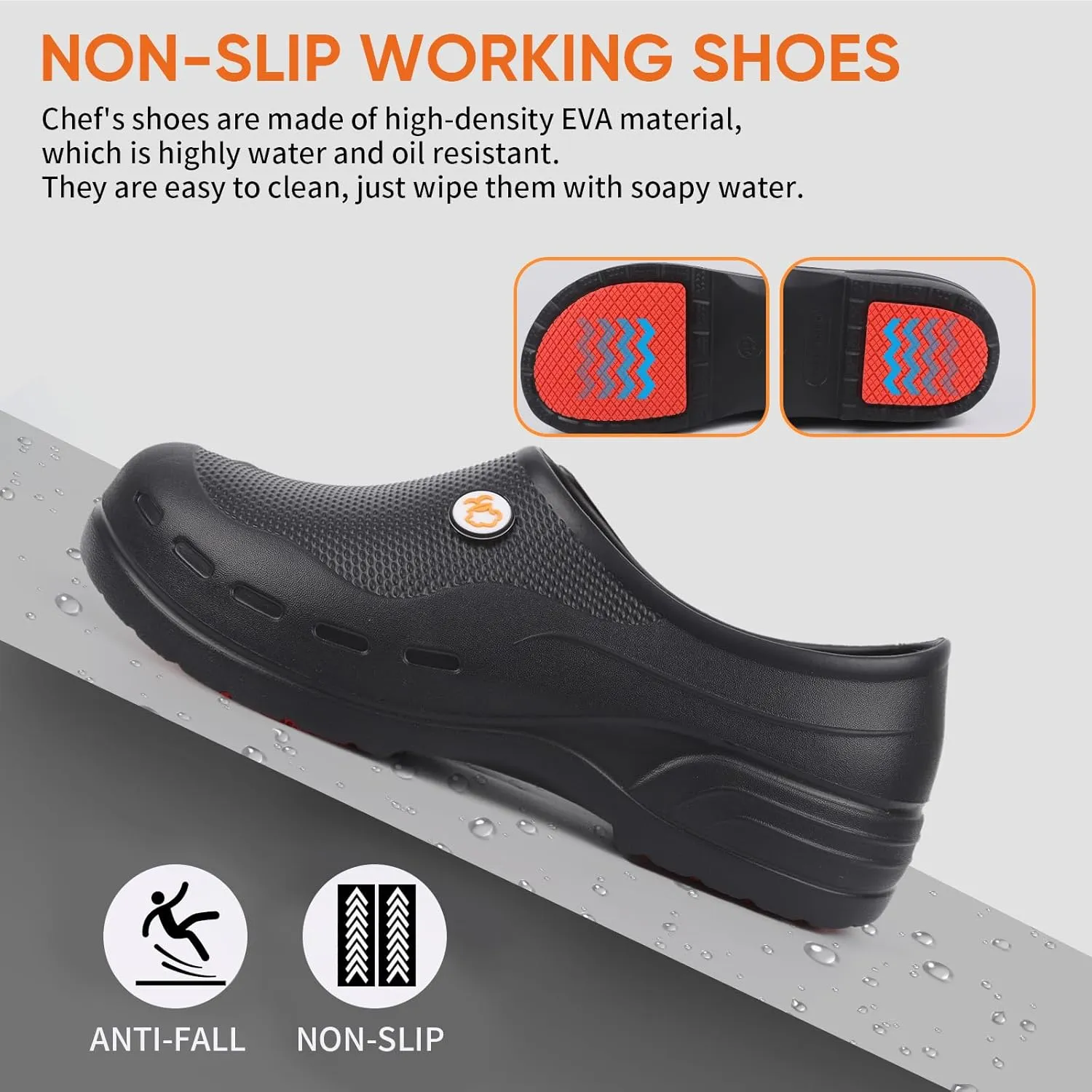 Non Slip Work Shoes for Men Women, Waterproof Oil-Proof Slip Resistant Chef Shoes Food Service Restaurant Kitchen Comfortable Nursing Clogs Standing All Day