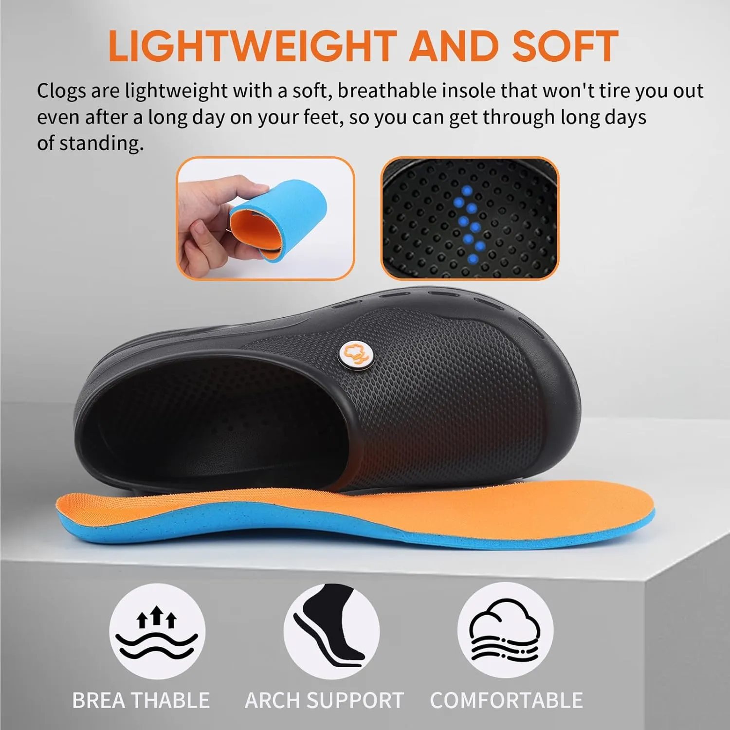 Non Slip Work Shoes for Men Women, Waterproof Oil-Proof Slip Resistant Chef Shoes Food Service Restaurant Kitchen Comfortable Nursing Clogs Standing All Day
