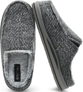 ONCAI Mens Clog Slippers with Arch Support Stripe Faux Fur Cotton-Blend High-Density Memory Foam Warm House Slippers Slip-on Indoor Outdoor Rubber Sole Size 7-16