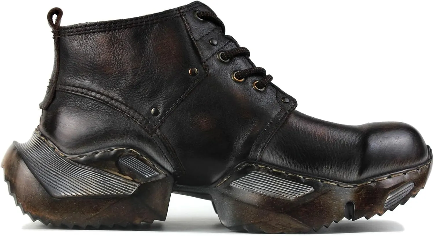 OSSTONE Vintage Fashion Sneakers for Men lace-up Leather Retro Moto Chukka Boots Casual Shoes OS-5008-S-1-US-R