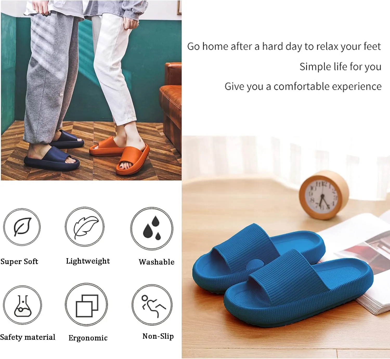 rosyclo Cloud Slippers for Women and Men Massage Thick Sole Non-Slip Shower Slippers Bathroom Super Soft Comfy House Cloud Slide Slippers for Indoor and Outdoor