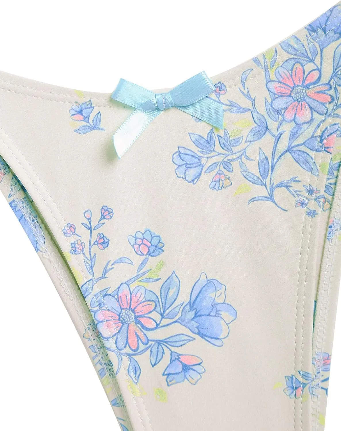 seamoly Women's Tankini Sets Sexy Open Back Two Piece Swimsuit High Cut Side Tie Thong Bathing Suit Floral Gingham Bikini
