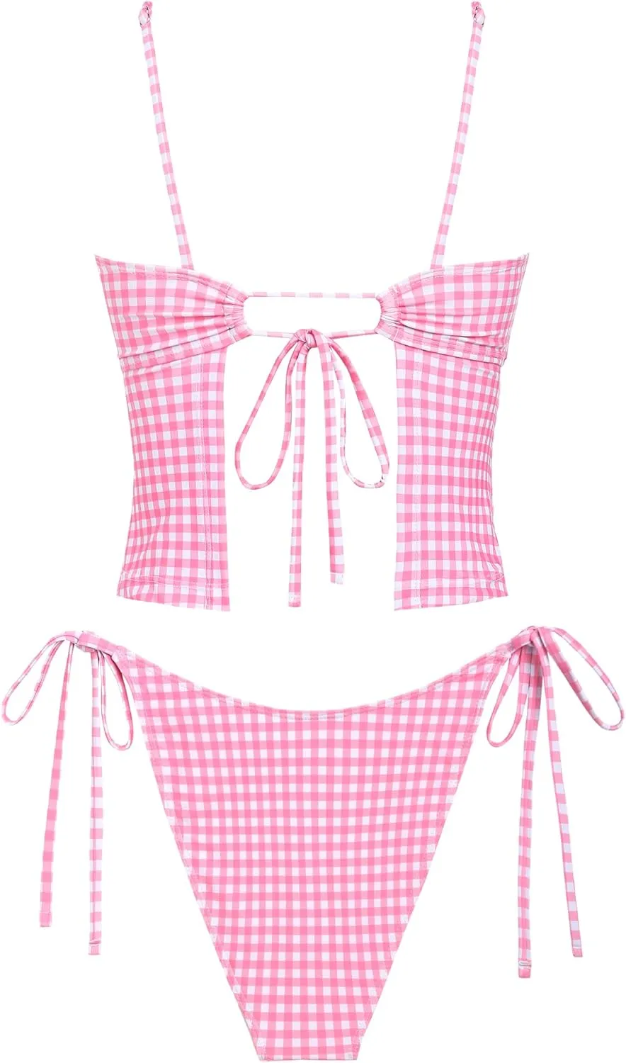 seamoly Women's Tankini Sets Sexy Open Back Two Piece Swimsuit High Cut Side Tie Thong Bathing Suit Floral Gingham Bikini