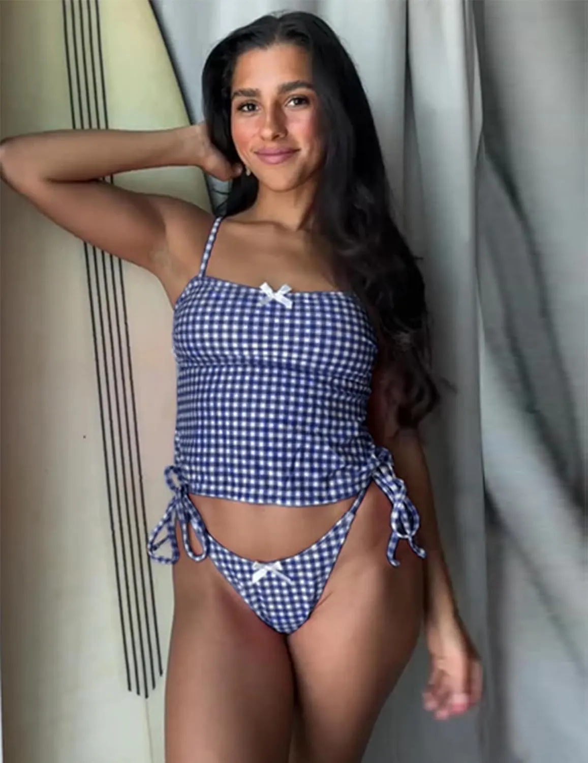 seamoly Women's Tankini Sets Sexy Open Back Two Piece Swimsuit High Cut Side Tie Thong Bathing Suit Floral Gingham Bikini