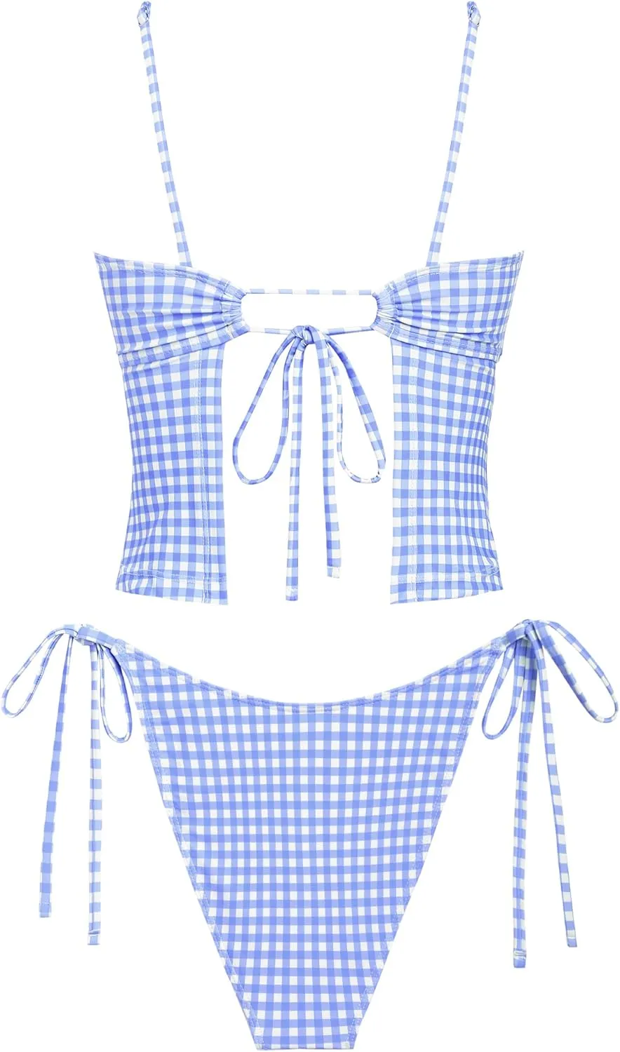 seamoly Women's Tankini Sets Sexy Open Back Two Piece Swimsuit High Cut Side Tie Thong Bathing Suit Floral Gingham Bikini