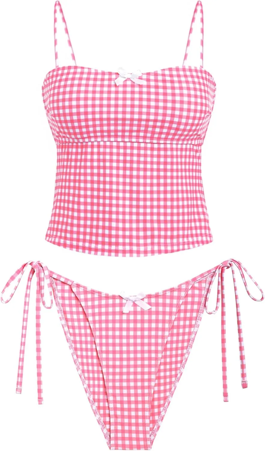 seamoly Women's Tankini Sets Sexy Open Back Two Piece Swimsuit High Cut Side Tie Thong Bathing Suit Floral Gingham Bikini
