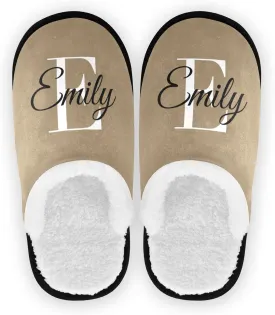 Sinestour Khaki Unisex-Adult Fuzzy Slippers - Men's & Women's - M & L - Coral Fleece Lining - Non-Slip Anti-Noise Sole - Indoor/Outdoor - Machine Washable