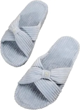 Slippers for Women Memory Foam Corduroy Bow Crossbands Slide Slipper Shoes House Bedroom Comfy Trendy Gift Slippers