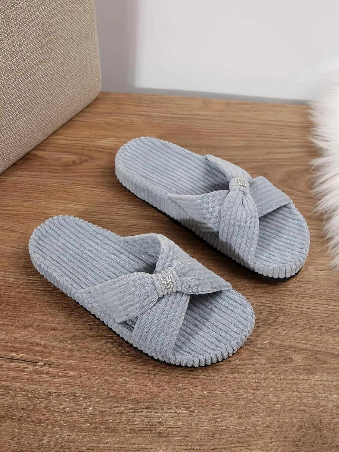Slippers for Women Memory Foam Corduroy Bow Crossbands Slide Slipper Shoes House Bedroom Comfy Trendy Gift Slippers