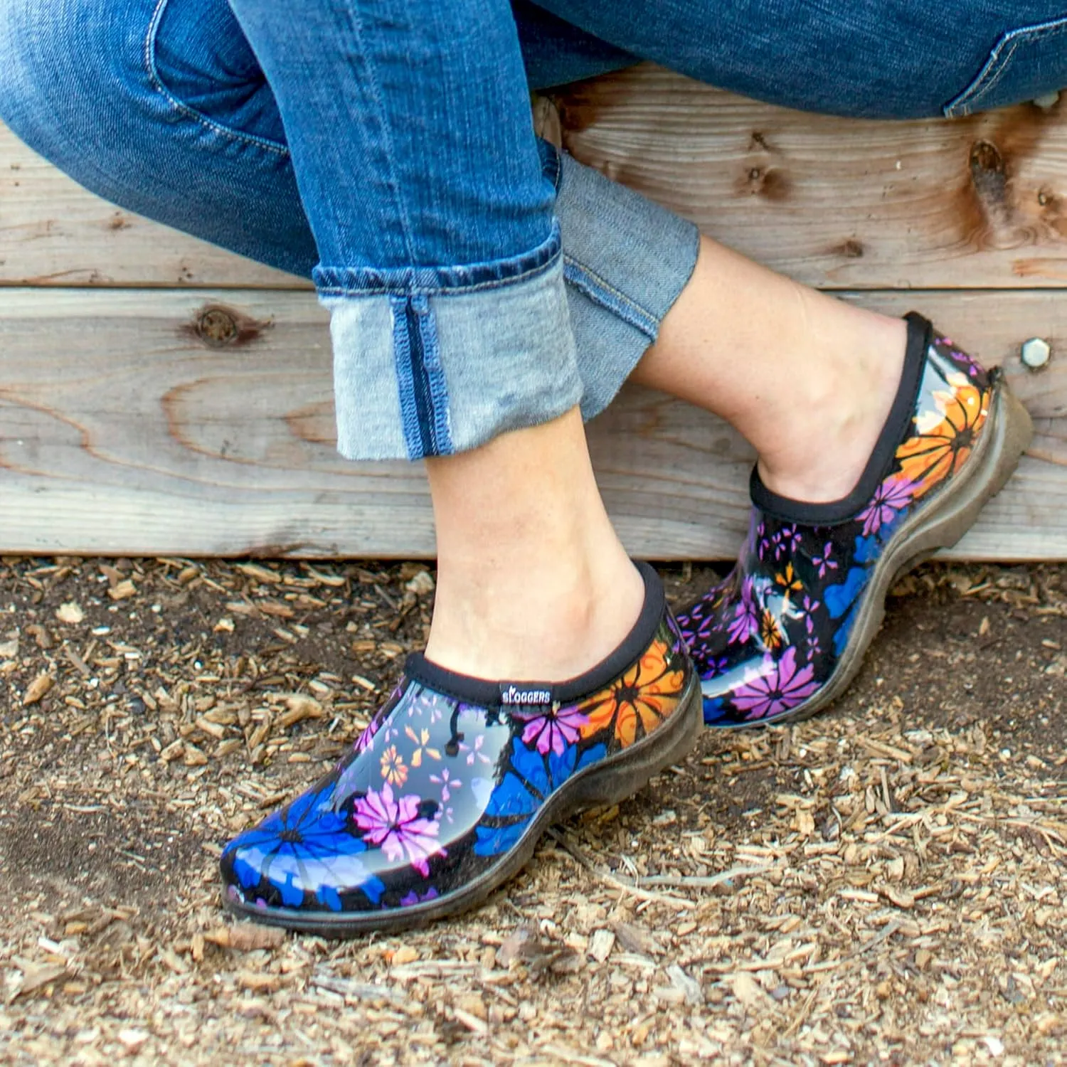 Sloggers Original Waterproof Rain and Garden Shoe for Women Outdoor Slip-On Garden Clog - Made in The USA with Premium Comfort Insole and Arch Support - Flower Power, Size 9