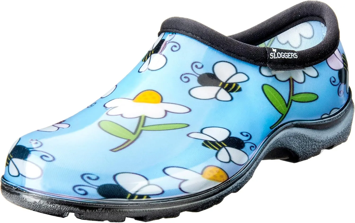Sloggers Original Waterproof Rain and Garden Shoe for Women Outdoor Slip-On Garden Clog - Made in The USA with Premium Comfort Insole and Arch Support - Lt Blue Bee Print, Size 8