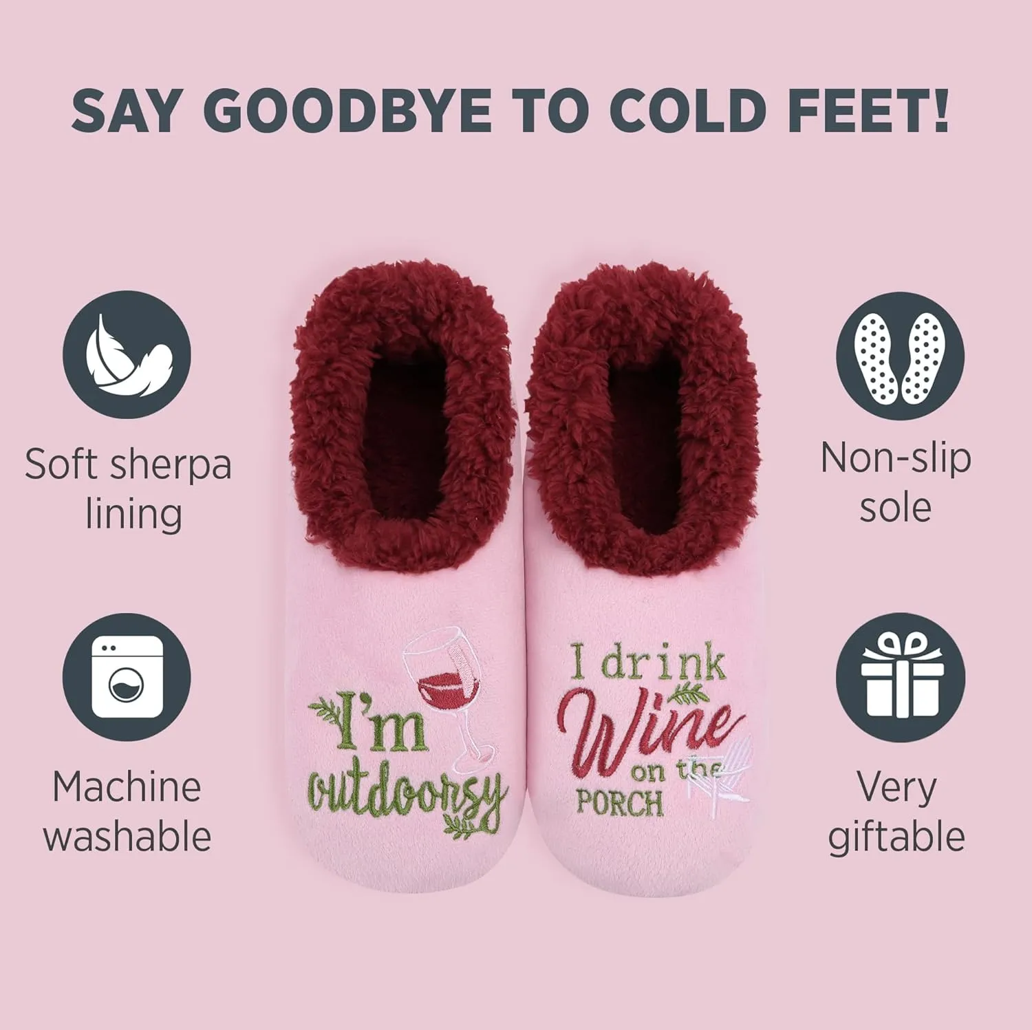 Snoozies Pairables Sherpa-lined Slipper Socks - Fuzzy and Cute Slippers for Women with Non-Slip Sole - Ladies Warm Slippers