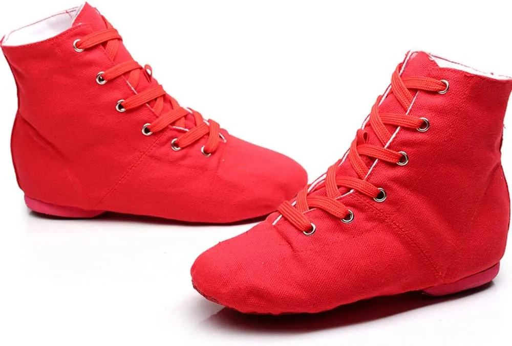 Soho Canvas Lace-up Dance Shoes Flat Practice Black Red Jazz Dancing Boots for Men Women