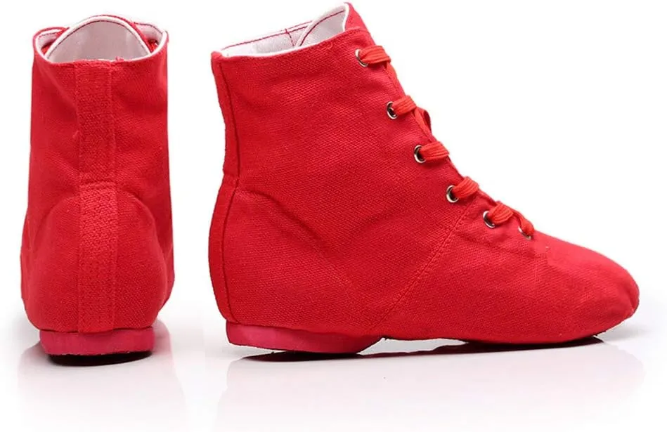 Soho Canvas Lace-up Dance Shoes Flat Practice Black Red Jazz Dancing Boots for Men Women