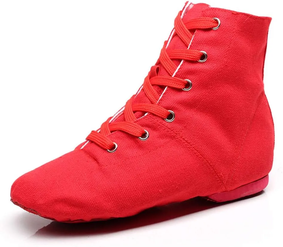 Soho Canvas Lace-up Dance Shoes Flat Practice Black Red Jazz Dancing Boots for Men Women