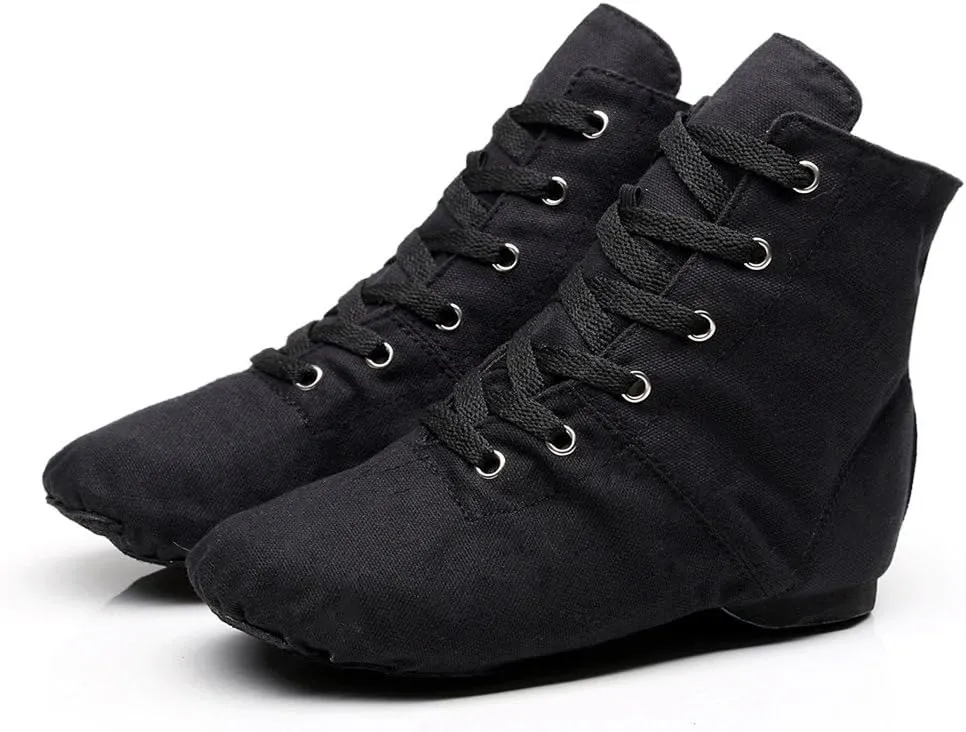 Soho Canvas Lace-up Dance Shoes Flat Practice Black Red Jazz Dancing Boots for Men Women