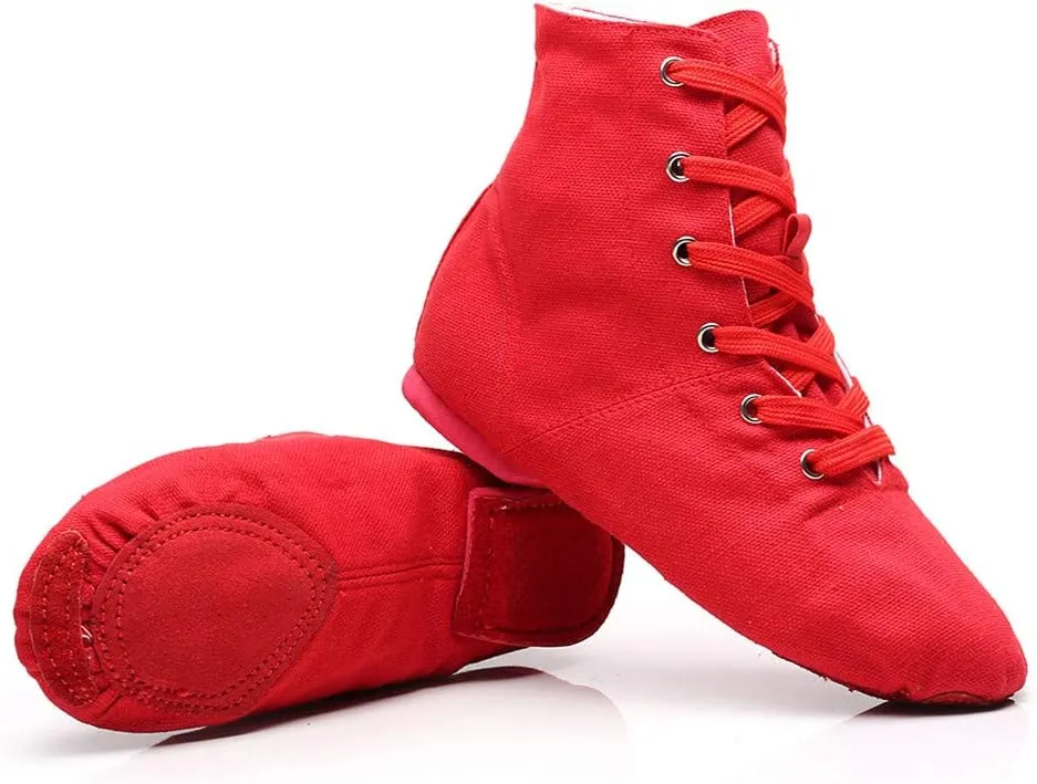 Soho Canvas Lace-up Dance Shoes Flat Practice Black Red Jazz Dancing Boots for Men Women