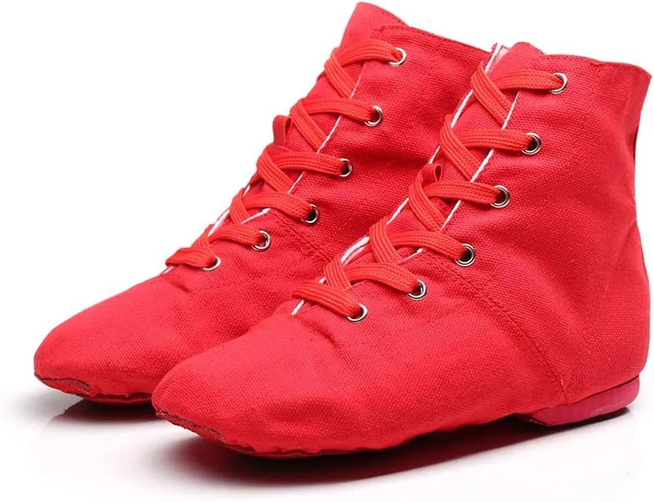 Soho Canvas Lace-up Dance Shoes Flat Practice Black Red Jazz Dancing Boots for Men Women