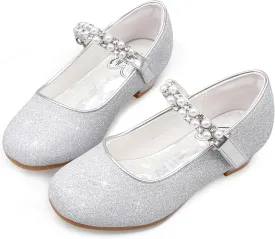 Stelle Girls Dress Shoes White Flower Girl Shoe Mary Jane Low Heels for Wedding (Toddler/Little/Big Kid)