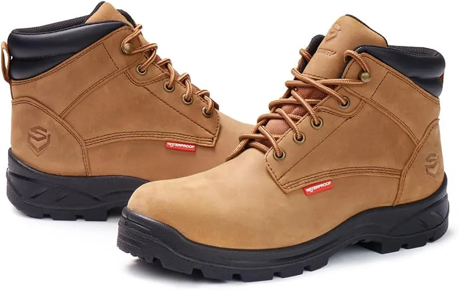 SUREWAY Men Waterproof Steel/Soft Toe Hiking Work Boots - Leather,Lace Up,Round Toe,Slip Resistant,Comfort EH Safety Industrial Construction Boot,Lightweight Utility Outdoor Shoes for Roofing,Hunting