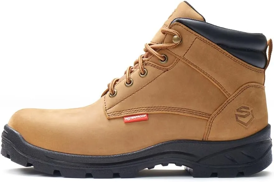 SUREWAY Men Waterproof Steel/Soft Toe Hiking Work Boots - Leather,Lace Up,Round Toe,Slip Resistant,Comfort EH Safety Industrial Construction Boot,Lightweight Utility Outdoor Shoes for Roofing,Hunting