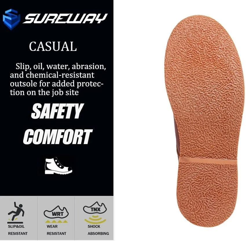 SUREWAY Mens 6" Stylish and Comfort Leather Ankle Lace-up Boots,Men Dress Chukka Boots,6-Inch Service Boot Pro,Casual Soft toe Brown Work Boots