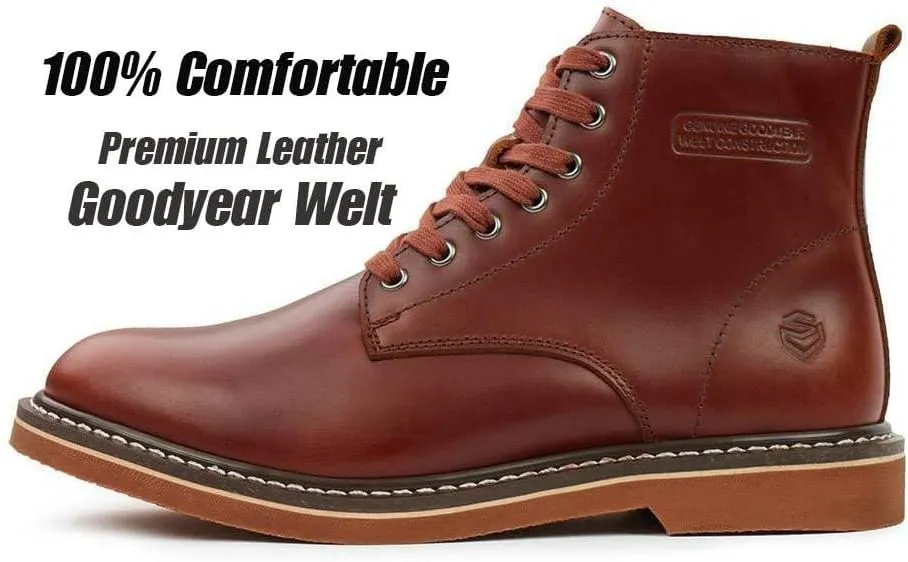SUREWAY Mens 6" Stylish and Comfort Leather Ankle Lace-up Boots,Men Dress Chukka Boots,6-Inch Service Boot Pro,Casual Soft toe Brown Work Boots