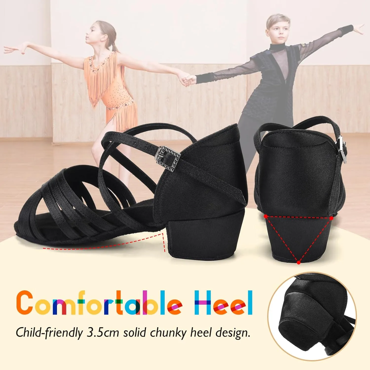 SWDZM Girls Latin Dance Shoes Low Heels Ballroom Salsa Tango Practice Dance Shoes for Girls Kids