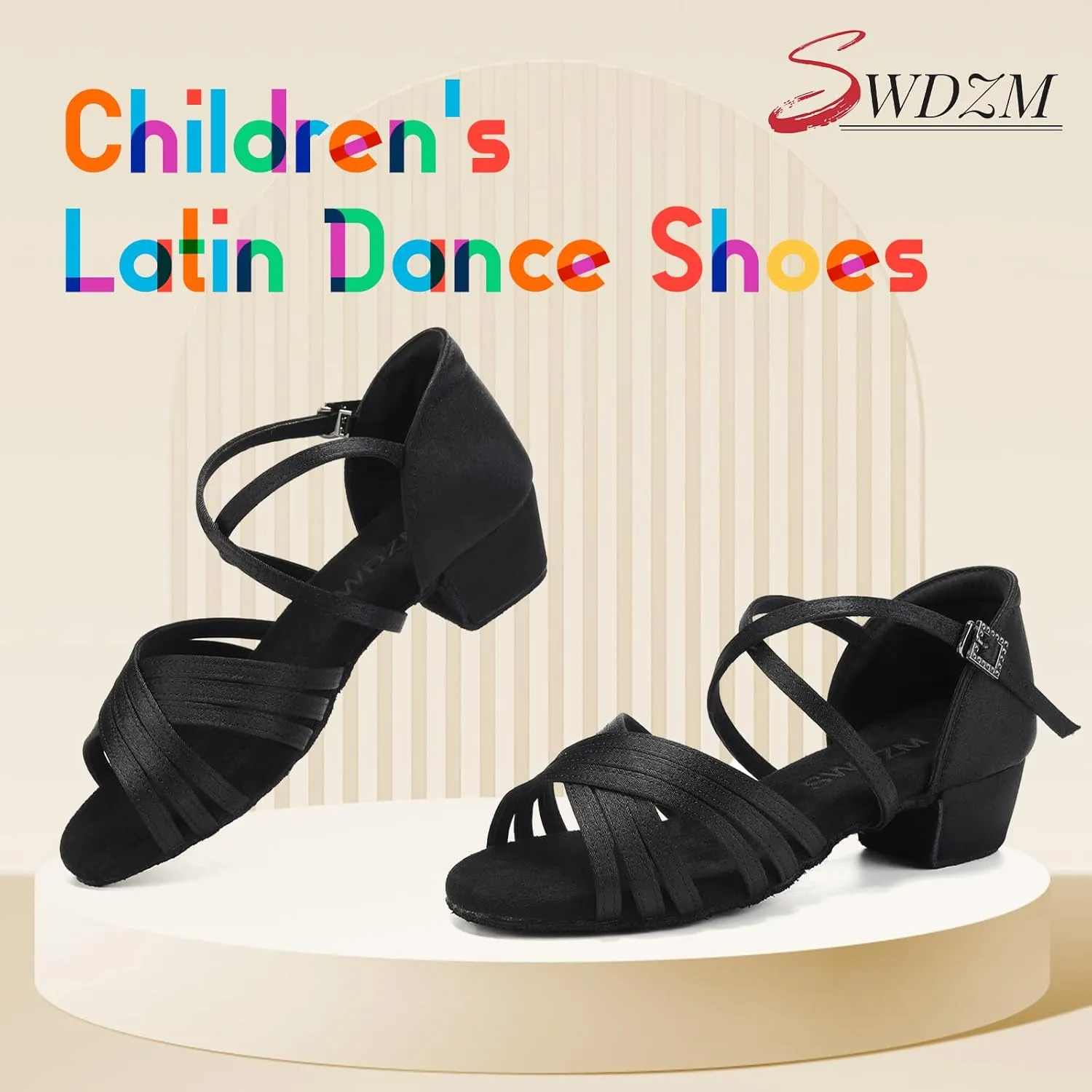 SWDZM Girls Latin Dance Shoes Low Heels Ballroom Salsa Tango Practice Dance Shoes for Girls Kids
