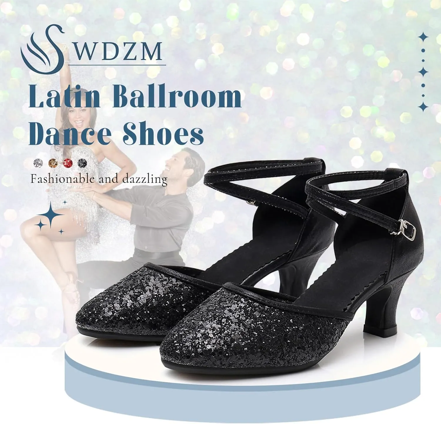 SWDZM Womens Glitter Ballroom Dance Shoes Latin Salsa Tango Dancing Heels Closed Toe Party Performance Wedding Shoes