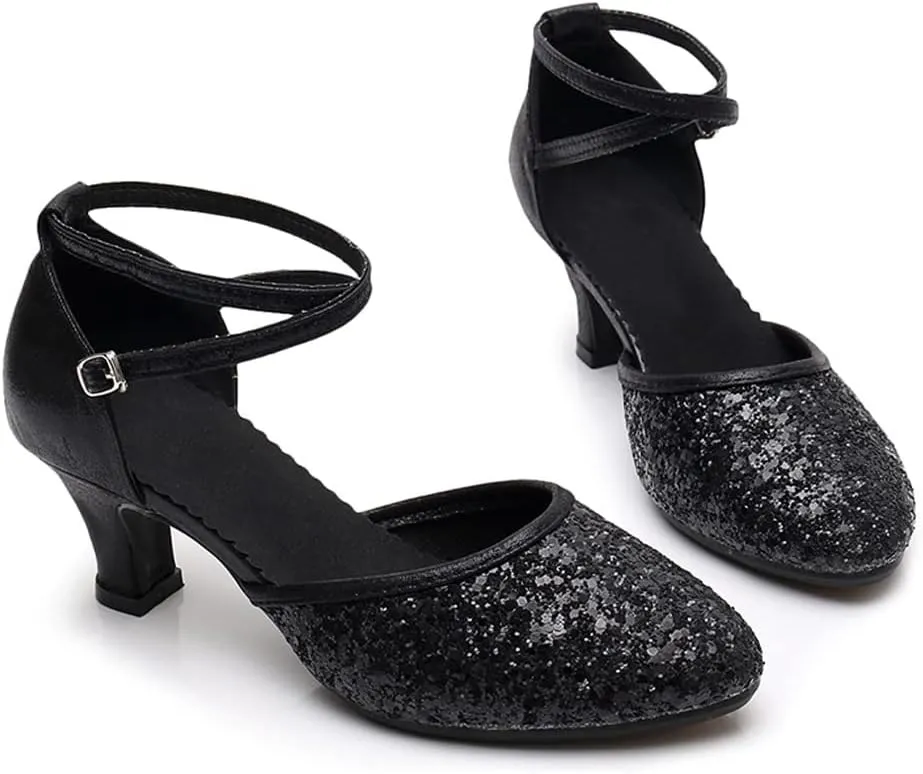 SWDZM Womens Glitter Ballroom Dance Shoes Latin Salsa Tango Dancing Heels Closed Toe Party Performance Wedding Shoes