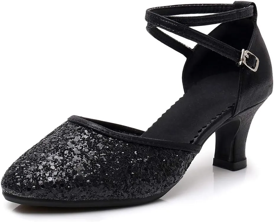 SWDZM Womens Glitter Ballroom Dance Shoes Latin Salsa Tango Dancing Heels Closed Toe Party Performance Wedding Shoes