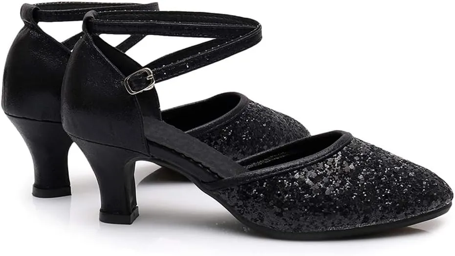 SWDZM Womens Glitter Ballroom Dance Shoes Latin Salsa Tango Dancing Heels Closed Toe Party Performance Wedding Shoes