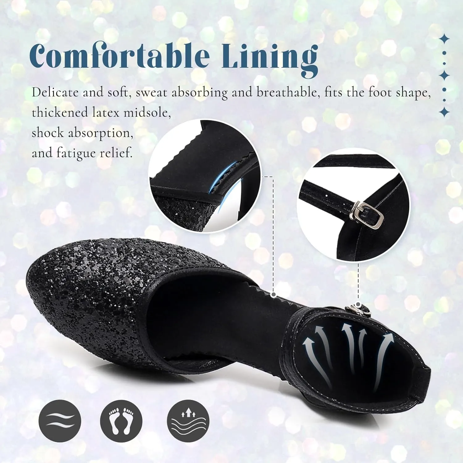 SWDZM Womens Glitter Ballroom Dance Shoes Latin Salsa Tango Dancing Heels Closed Toe Party Performance Wedding Shoes