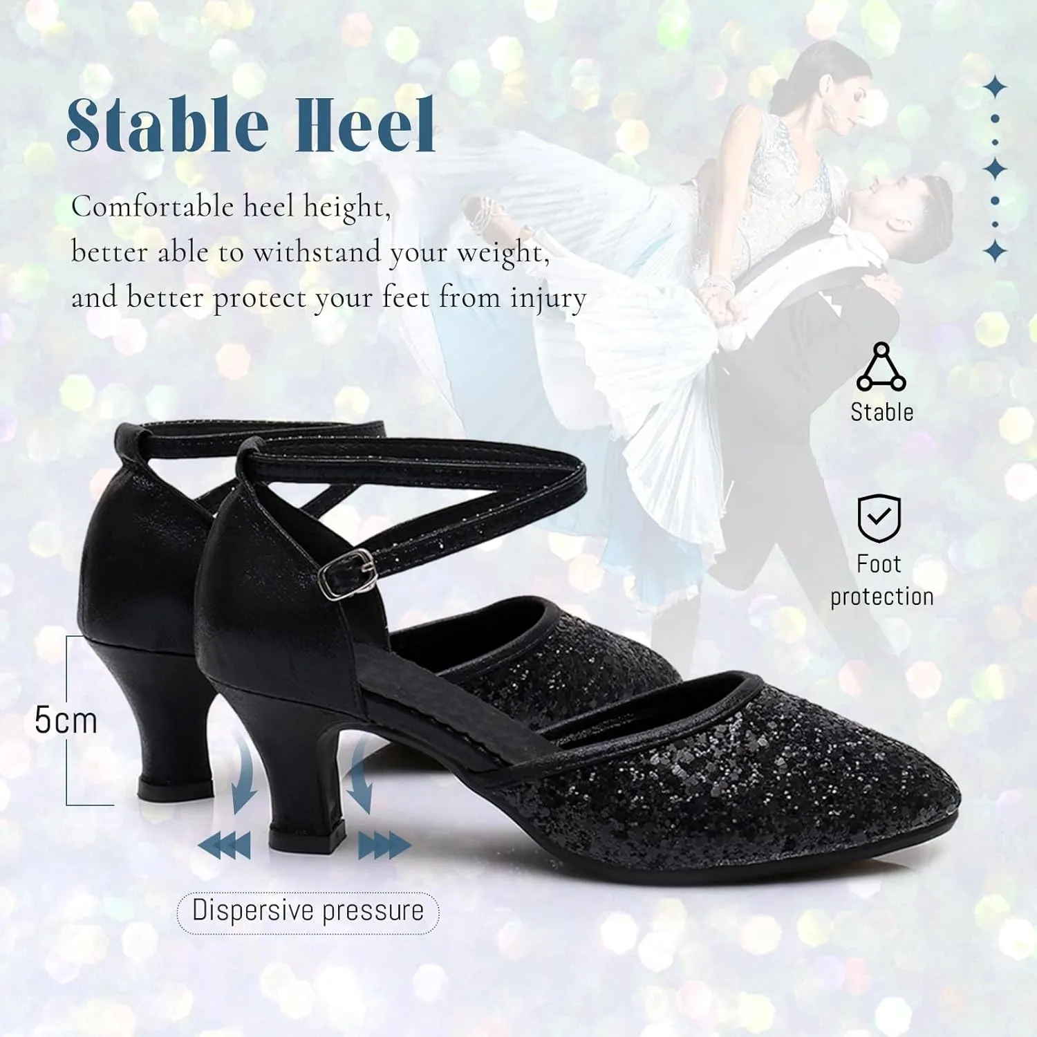 SWDZM Womens Glitter Ballroom Dance Shoes Latin Salsa Tango Dancing Heels Closed Toe Party Performance Wedding Shoes