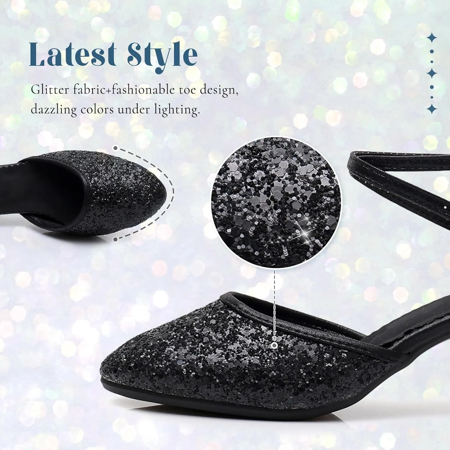 SWDZM Womens Glitter Ballroom Dance Shoes Latin Salsa Tango Dancing Heels Closed Toe Party Performance Wedding Shoes