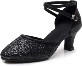SWDZM Womens Glitter Ballroom Dance Shoes Latin Salsa Tango Dancing Heels Closed Toe Party Performance Wedding Shoes