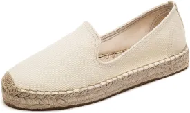 U-Lite Women's Classic Slip on Flat Shoes Casual Cap-Toe Platform Simple Espadrille Canvas Loafers Beige Canvas 9.5