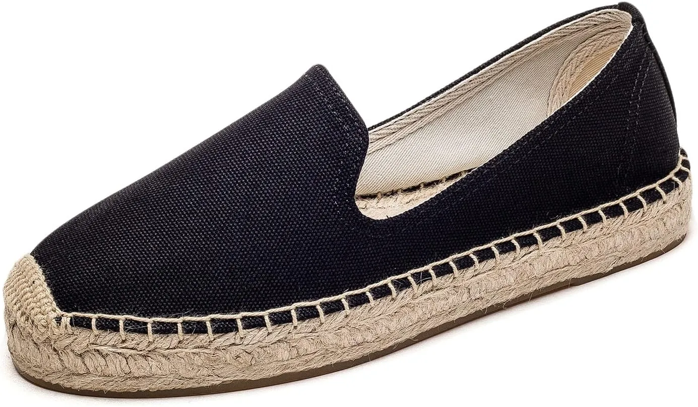 U-lite Women's Classic Slip on Flat Shoes Casual Cap-Toe Platform Simple Espadrille Canvas Loafers Black Size 8