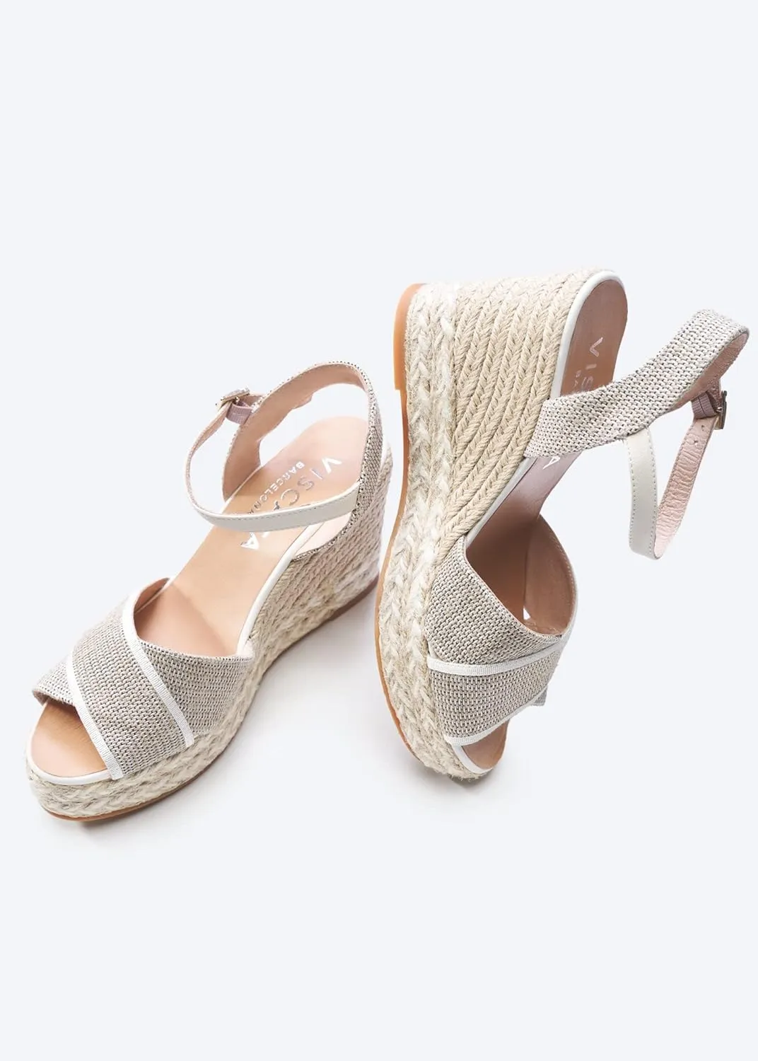 Viscata Empuria Women's Sandals 3  " espadrille wedge heels Spain Handmade. Platform ankle strap shoes made of soft, durable cotton canvas and woven with 100% natural jute and soft inner sole cushion