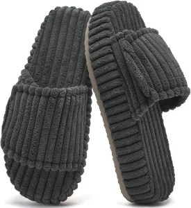 WateLves Cute Bow Slippers for Women Memory Foam Corduroy Open Toe Slide Slippers Ladies Cross Band House Shoes for Indoor Outdoor