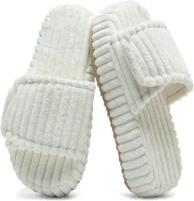 WateLves Cute Bow Slippers for Women Memory Foam Corduroy Open Toe Slide Slippers Ladies Cross Band House Shoes for Indoor Outdoor