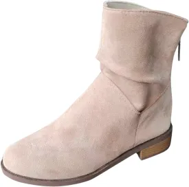 Women Ankle Boots Low Heel Round Toe Fashion Bootie Wide Calf Casual Fall Short Booties Comfort Slouchy Winter Shoes