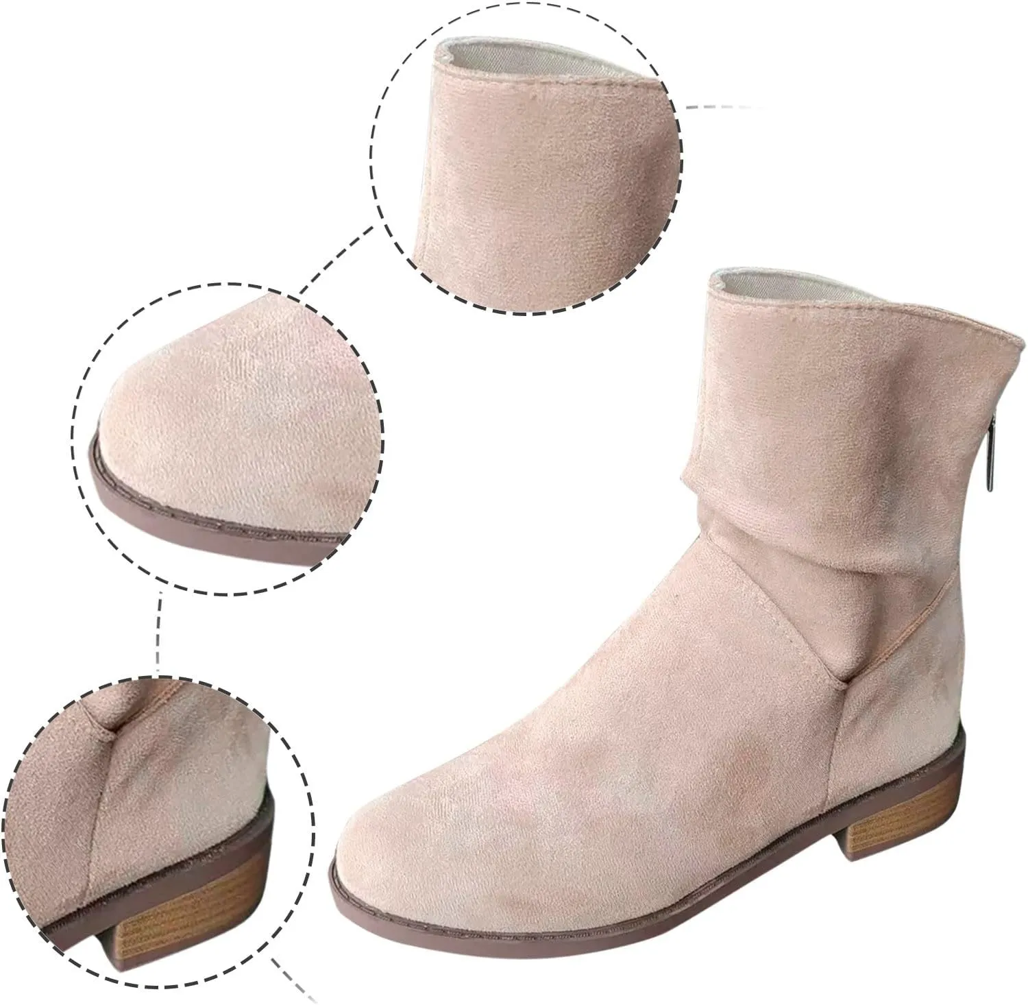 Women Ankle Boots Low Heel Round Toe Fashion Bootie Wide Calf Casual Fall Short Booties Comfort Slouchy Winter Shoes